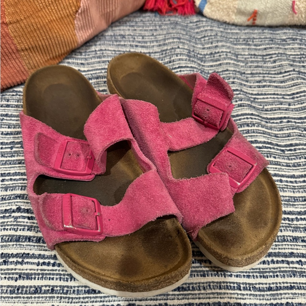 Pink two strap Birkenstocks